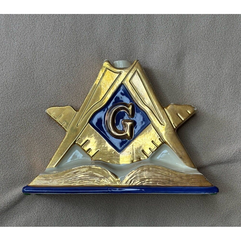Vintage 1971 Porcelain Masonic Liquor Decanter Freemasons Square Compass EMPTY